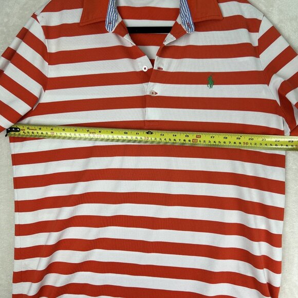 Polo Golf Ralph Lauren Performance Polo Shirt Orange White Strip Mens XL Pro Fit - Picture 8 of 14